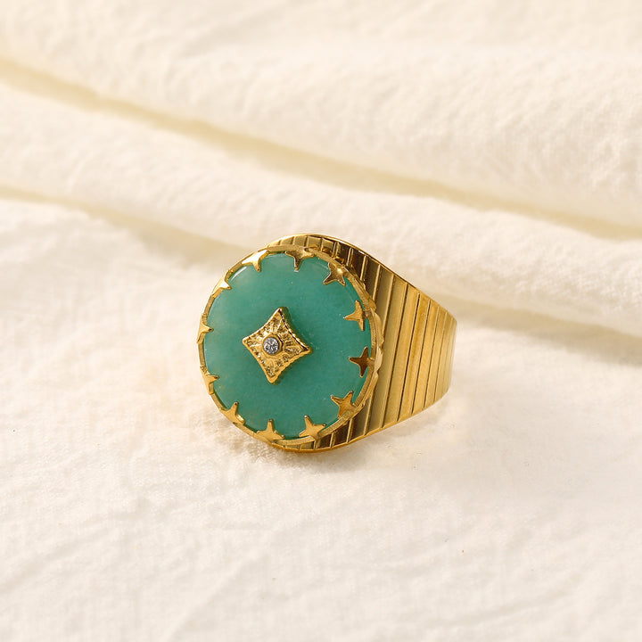 Anillo ajustable abierto con garra de aventurina verde y turquesa africana de Olivenorma