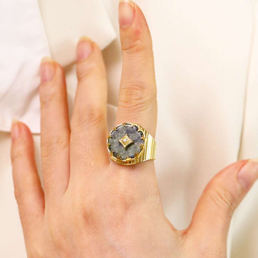 Anillo ajustable abierto con garra de aventurina verde y turquesa africana de Olivenorma