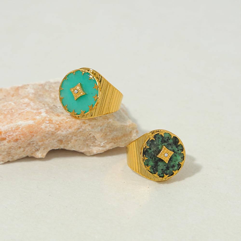 Anillo ajustable abierto con garra de aventurina verde y turquesa africana de Olivenorma