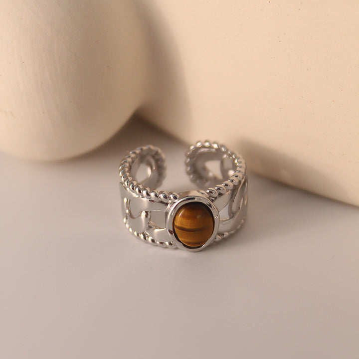 Anillo abierto de ojo de tigre con ancho ajustable de Olivenorma