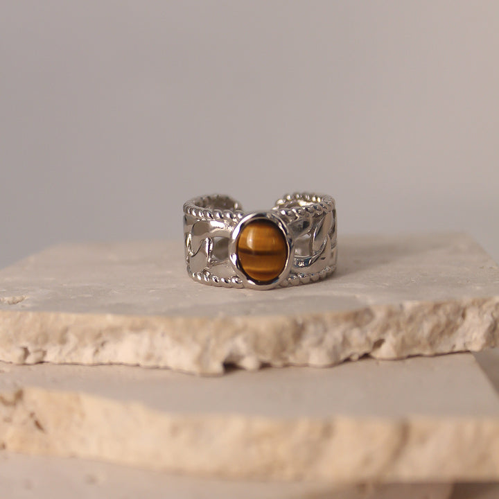 Anillo abierto de ojo de tigre con ancho ajustable de Olivenorma