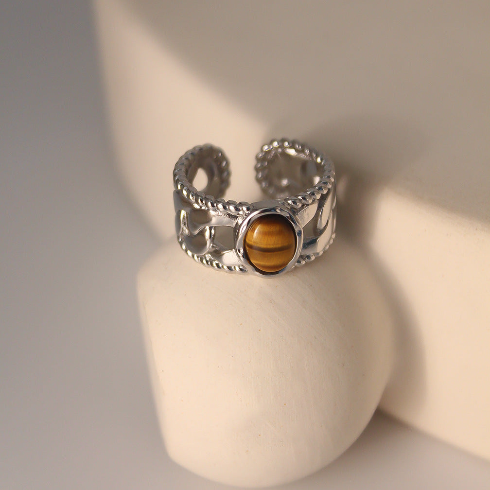 Anillo abierto de ojo de tigre con ancho ajustable de Olivenorma