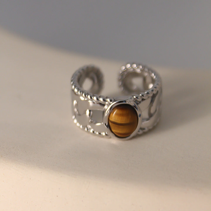 Anillo abierto de ojo de tigre con ancho ajustable de Olivenorma