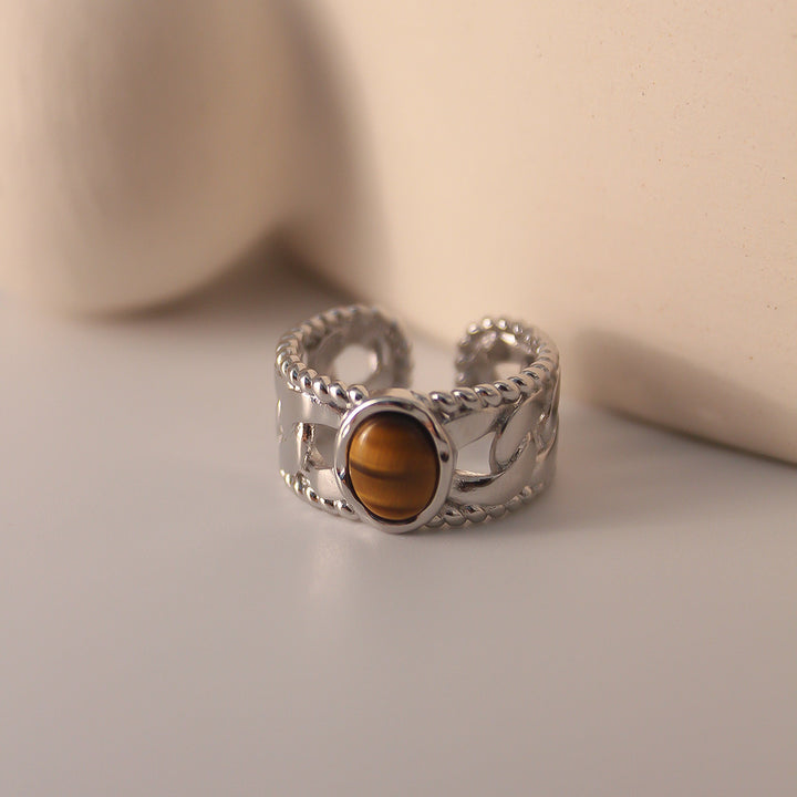 Anillo abierto de ojo de tigre con ancho ajustable de Olivenorma