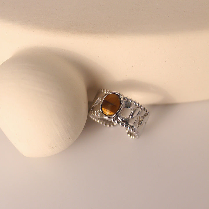 Anillo abierto de ojo de tigre con ancho ajustable de Olivenorma