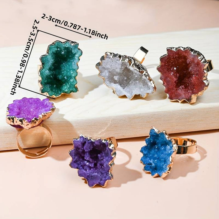 Anillo con forma de flor de sol en rodajas de cristal irregular natural de Olivenorma