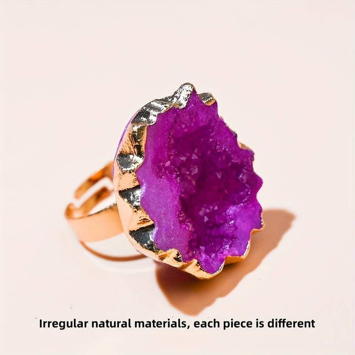 Anillo con forma de flor de sol en rodajas de cristal irregular natural de Olivenorma