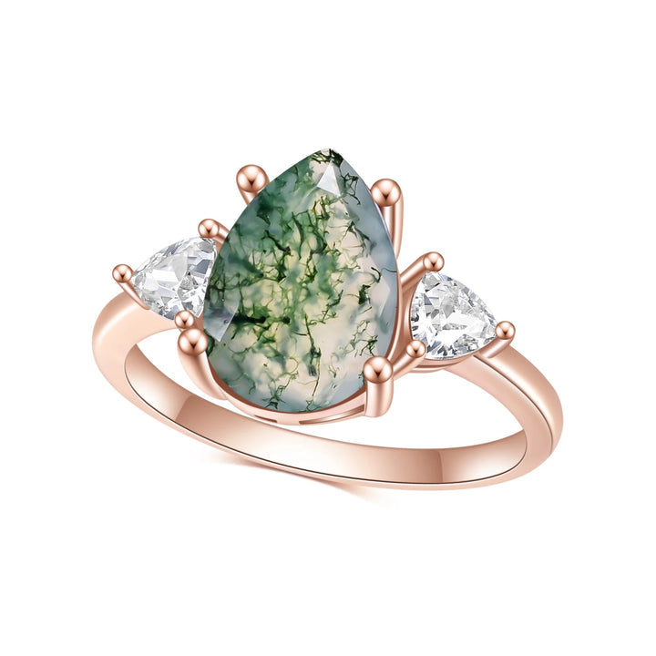 Anillo de compromiso nupcial con forma de lágrima de ágata musgosa de Olivenorma