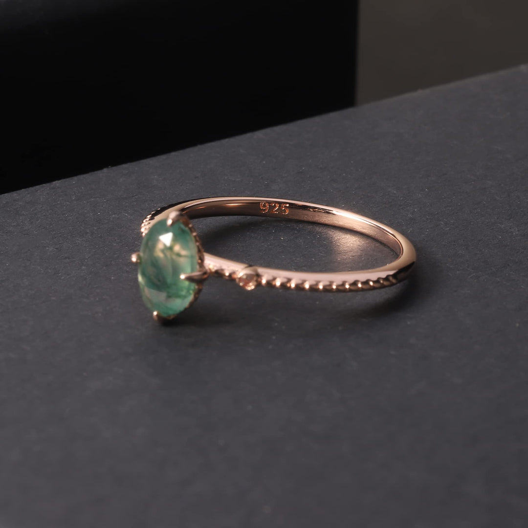 Anillo de compromiso de plata de ley 925 con ágata musgosa de Olivenorma