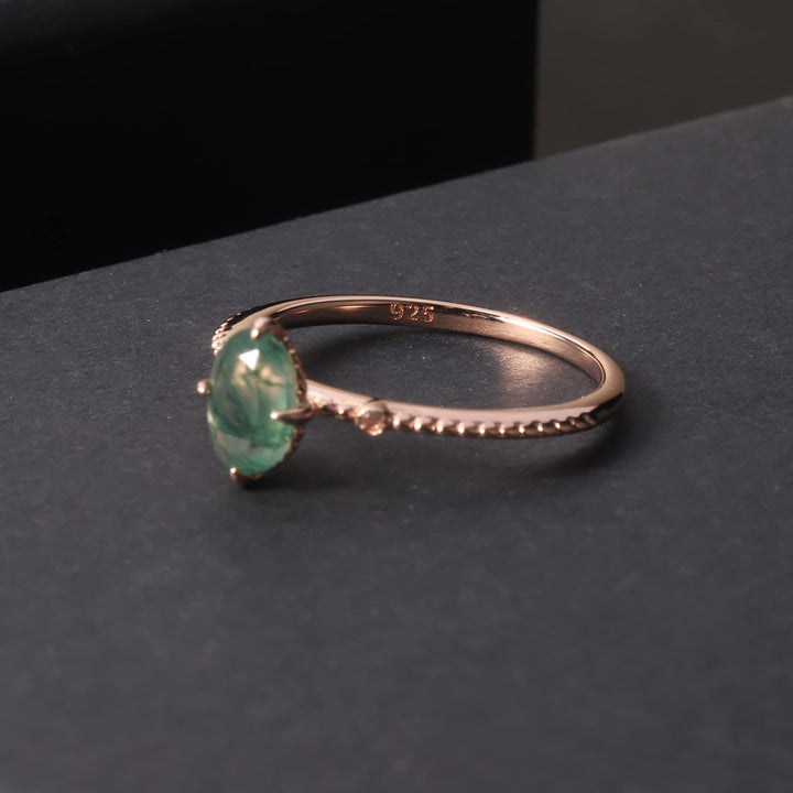 Anillo de compromiso de plata de ley 925 con ágata musgosa de Olivenorma