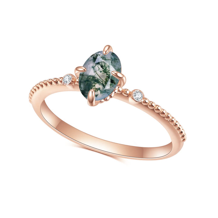 Anillo de compromiso de plata de ley 925 con ágata musgosa de Olivenorma