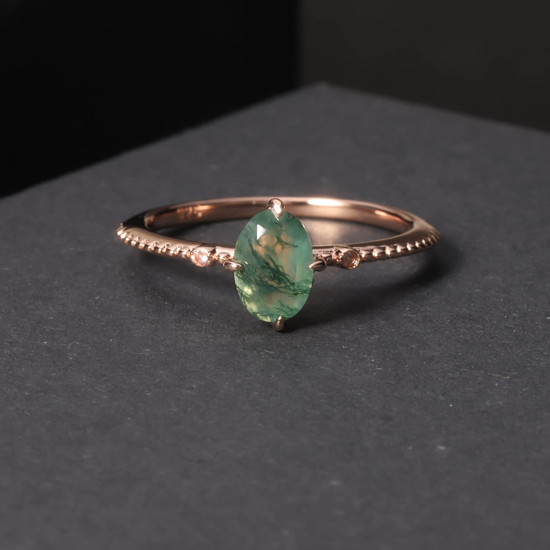 Anillo de compromiso de plata de ley 925 con ágata musgosa de Olivenorma