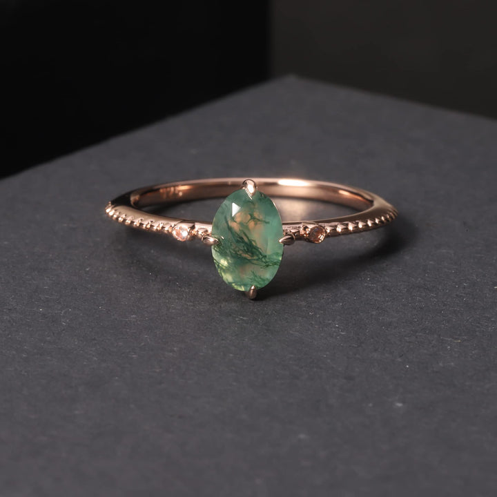 Anillo de compromiso de plata de ley 925 con ágata musgosa de Olivenorma