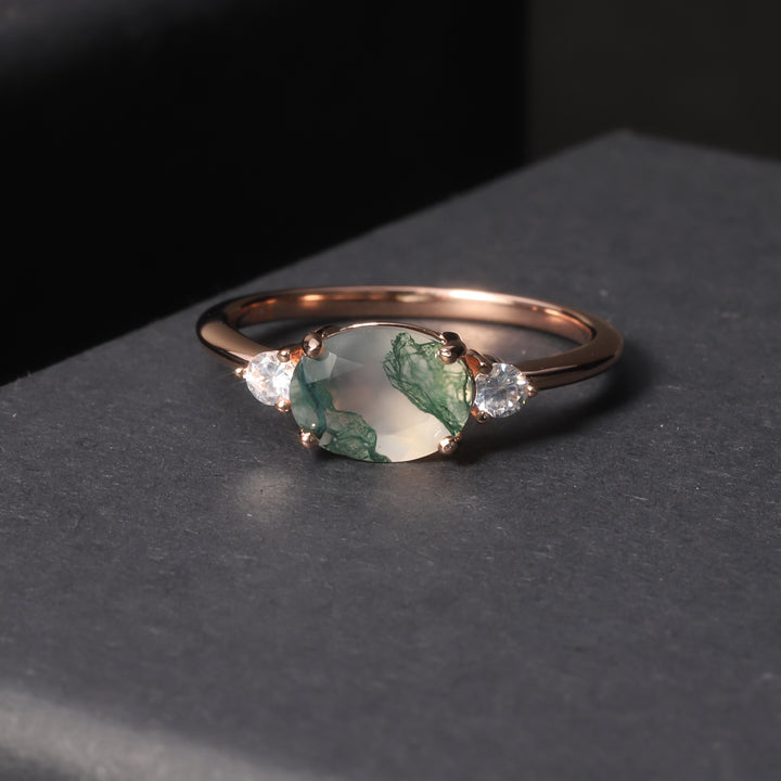 Anillo de compromiso de plata de ley 925 con ágata musgosa de Olivenorma