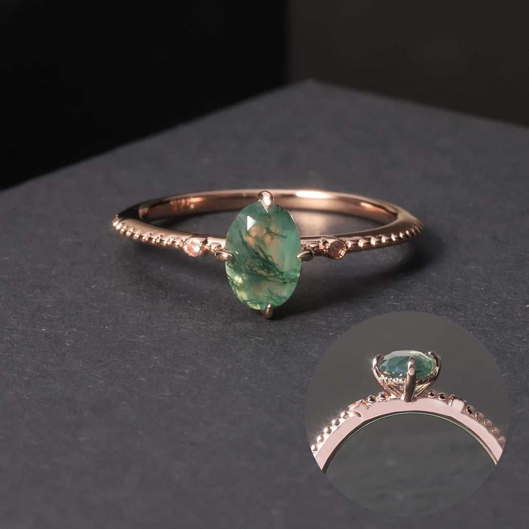 Anillo de compromiso de plata de ley 925 con ágata musgosa de Olivenorma