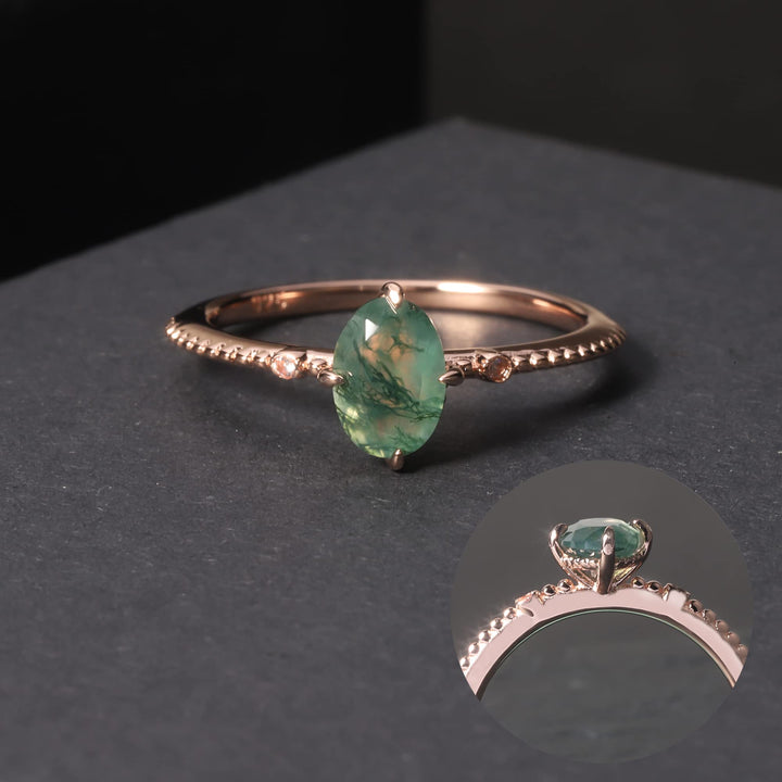 Anillo de compromiso de plata de ley 925 con ágata musgosa de Olivenorma