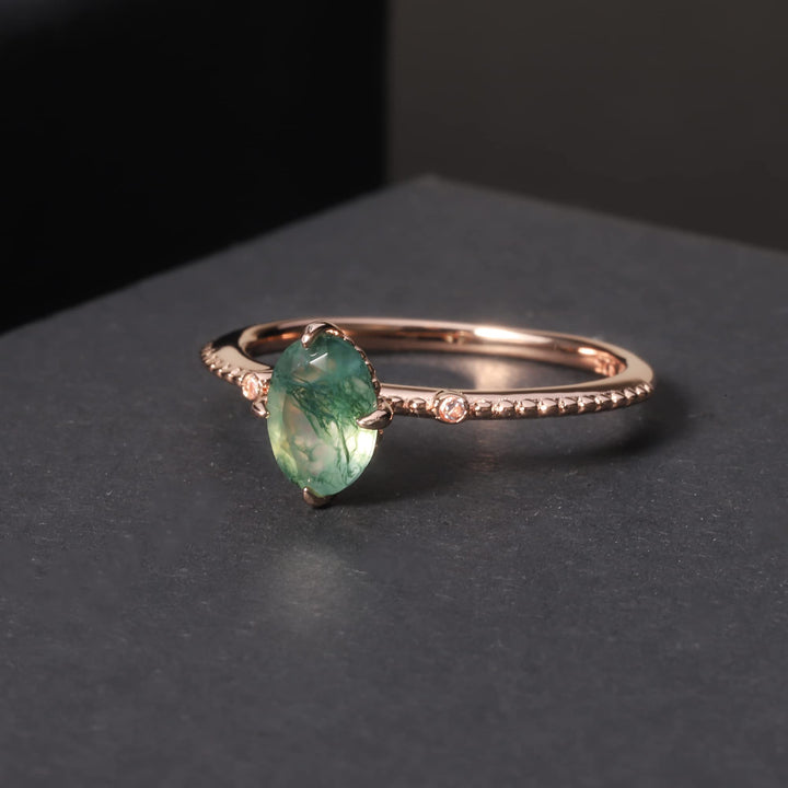 Anillo de compromiso de plata de ley 925 con ágata musgosa de Olivenorma