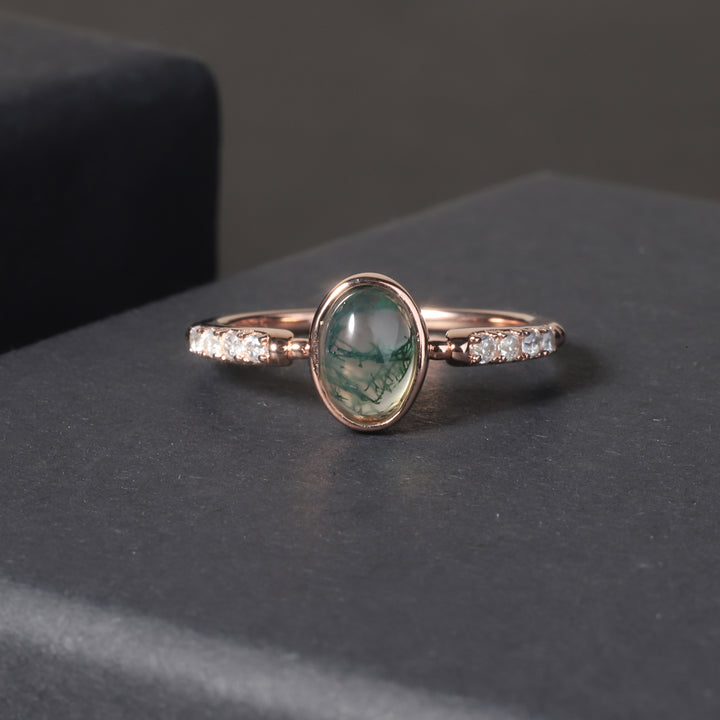 Anillo de compromiso de plata de ley 925 con ágata musgosa de Olivenorma