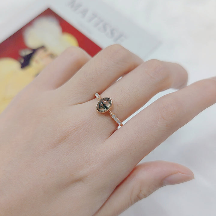 Anillo de compromiso de plata de ley 925 con ágata musgosa de Olivenorma