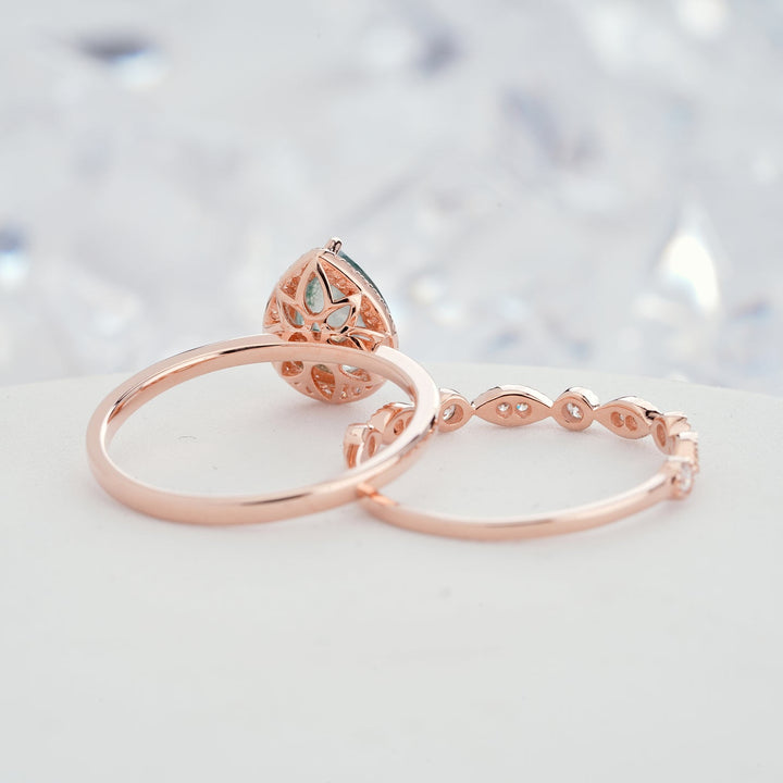 Anillo de compromiso Olivenorma de ágata musgosa con corte de pera