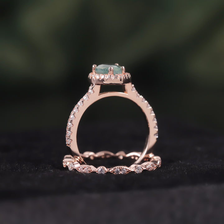 Anillo de compromiso Olivenorma de ágata musgosa con corte de pera