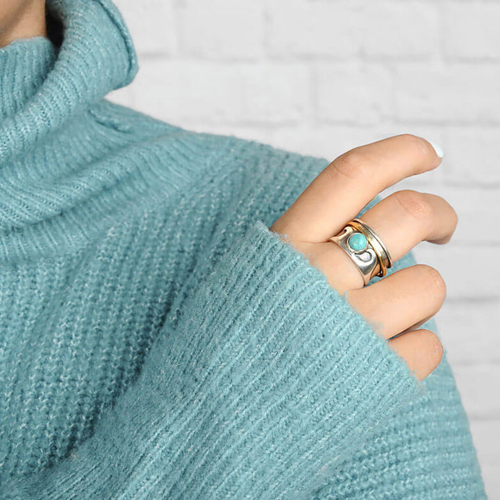 Anillo turquesa con ondas antiestrés retro de Olivenorma