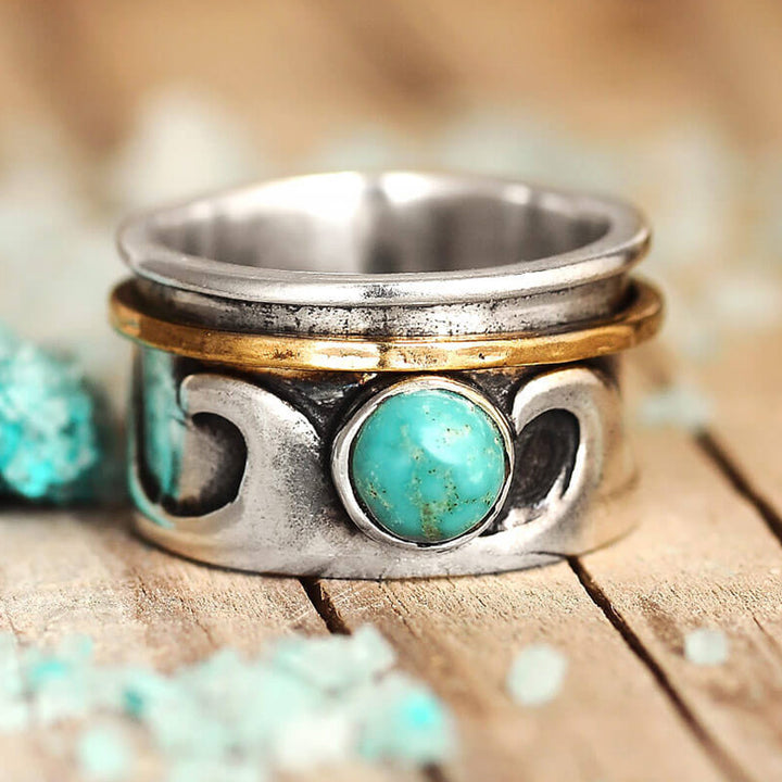 Anillo turquesa con ondas antiestrés retro de Olivenorma
