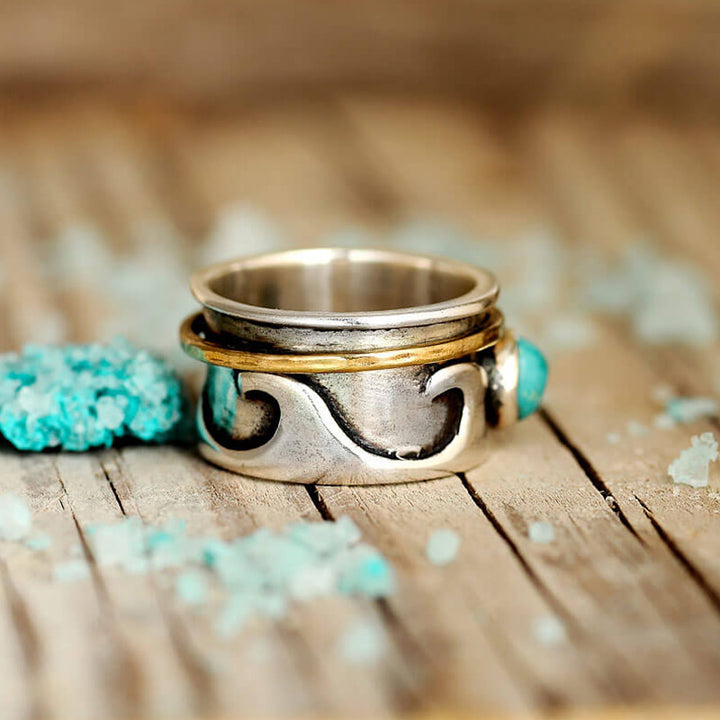 Anillo turquesa con ondas antiestrés retro de Olivenorma