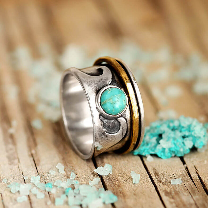 Anillo turquesa con ondas antiestrés retro de Olivenorma