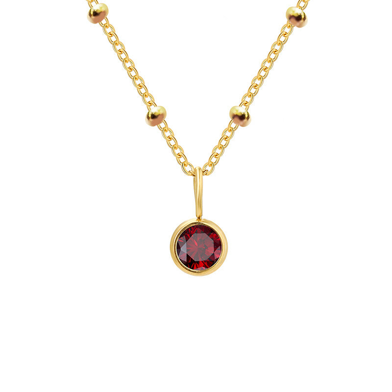 Collar con colgante de piedra natal redonda de 8 mm de Olivenorma
