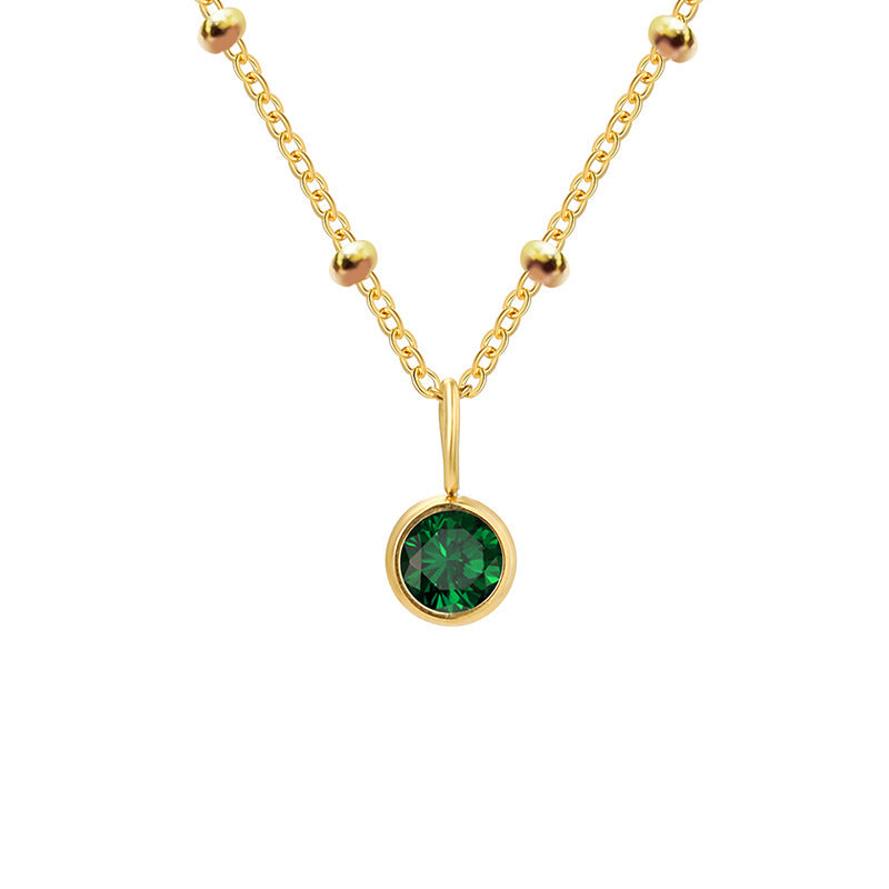 Collar con colgante de piedra natal redonda de 8 mm de Olivenorma