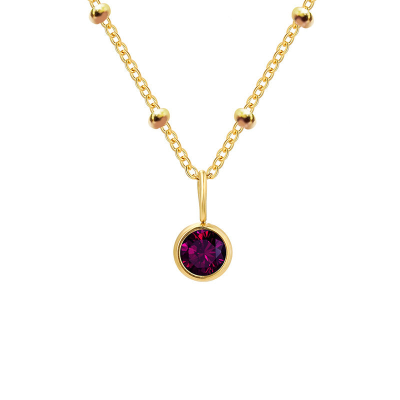 Collar con colgante de piedra natal redonda de 8 mm de Olivenorma