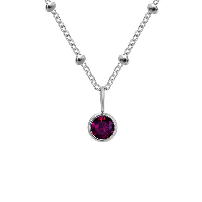 Collar con colgante de piedra natal redonda de 8 mm de Olivenorma