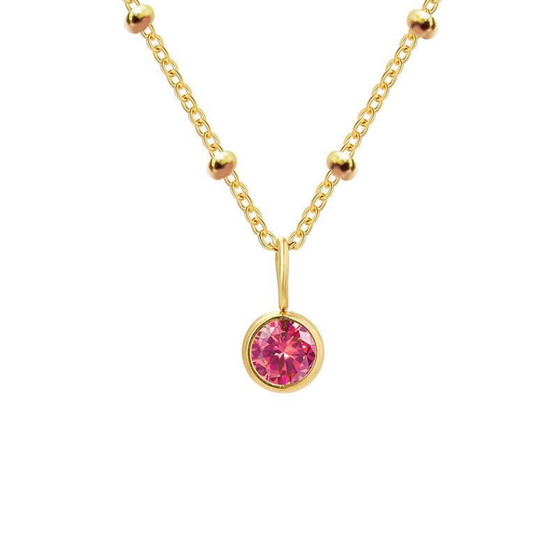 Collar con colgante de piedra natal redonda de 8 mm de Olivenorma