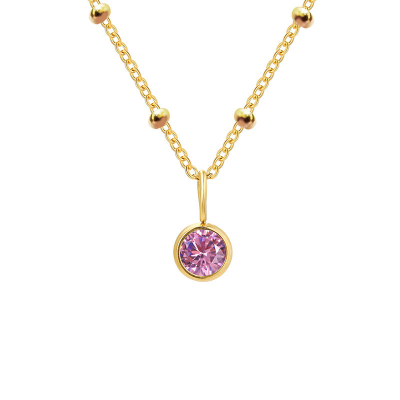 Collar con colgante de piedra natal redonda de 8 mm de Olivenorma