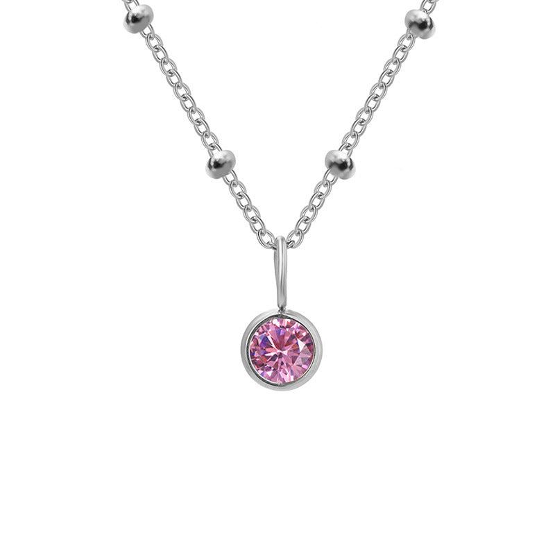 Collar con colgante de piedra natal redonda de 8 mm de Olivenorma