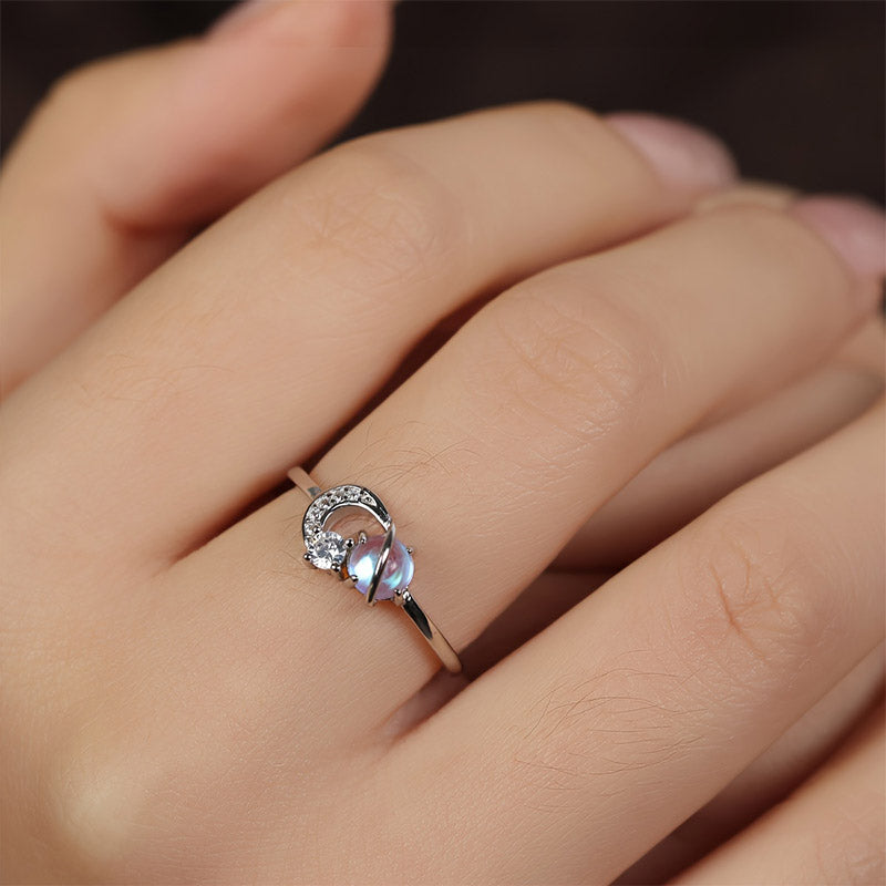 Anillo de piedra lunar con luna y planetas de Olivenorma "The Pure Break" 