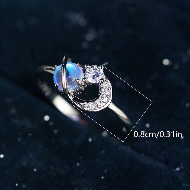 Anillo de piedra lunar con luna y planetas de Olivenorma "The Pure Break" 