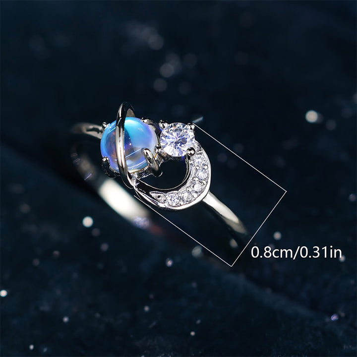 Anillo de piedra lunar con luna y planetas de Olivenorma "The Pure Break" 