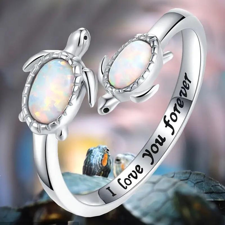 Anillo de ópalo bañado en dos tortugas "Te amo por siempre" de Olivenorma 