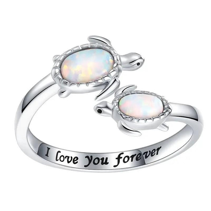Anillo de ópalo bañado en dos tortugas "Te amo por siempre" de Olivenorma 