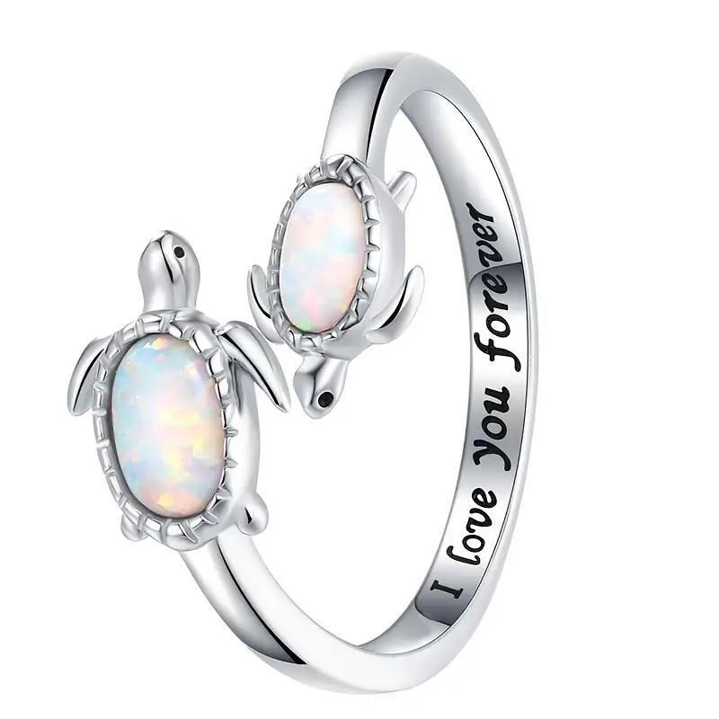 Anillo de ópalo bañado en dos tortugas "Te amo por siempre" de Olivenorma 
