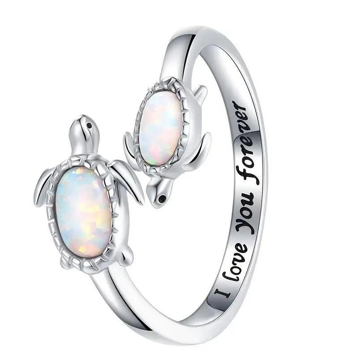 Anillo de ópalo bañado en dos tortugas "Te amo por siempre" de Olivenorma 