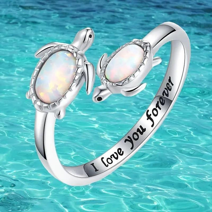 Anillo de ópalo bañado en dos tortugas "Te amo por siempre" de Olivenorma 