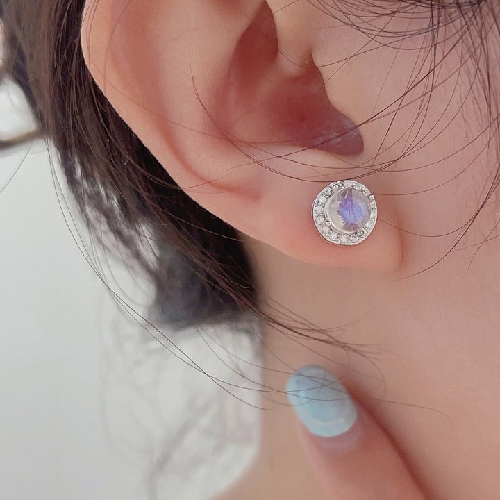 Pendientes de plata de ley S925 con piedra lunar de Olivenorma