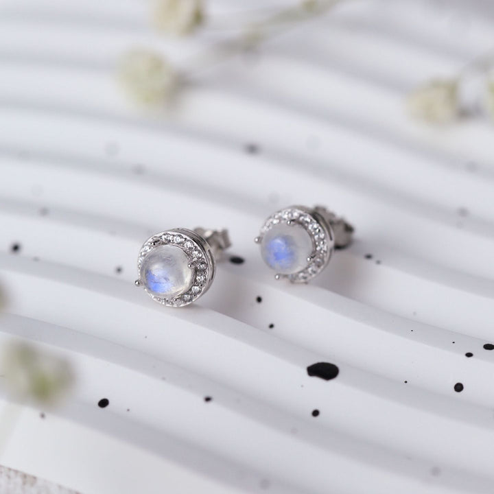 Pendientes de plata de ley S925 con piedra lunar de Olivenorma