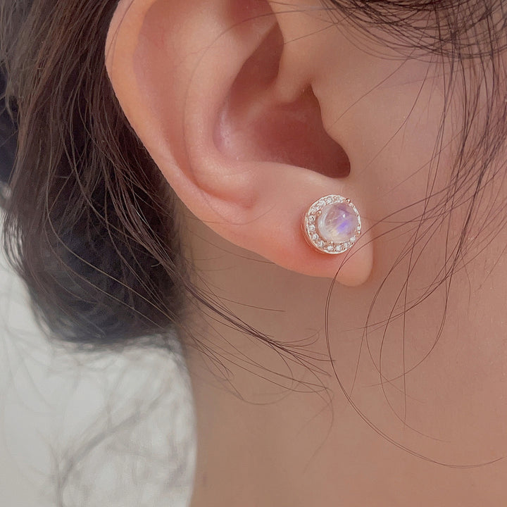 Pendientes de plata de ley S925 con piedra lunar de Olivenorma