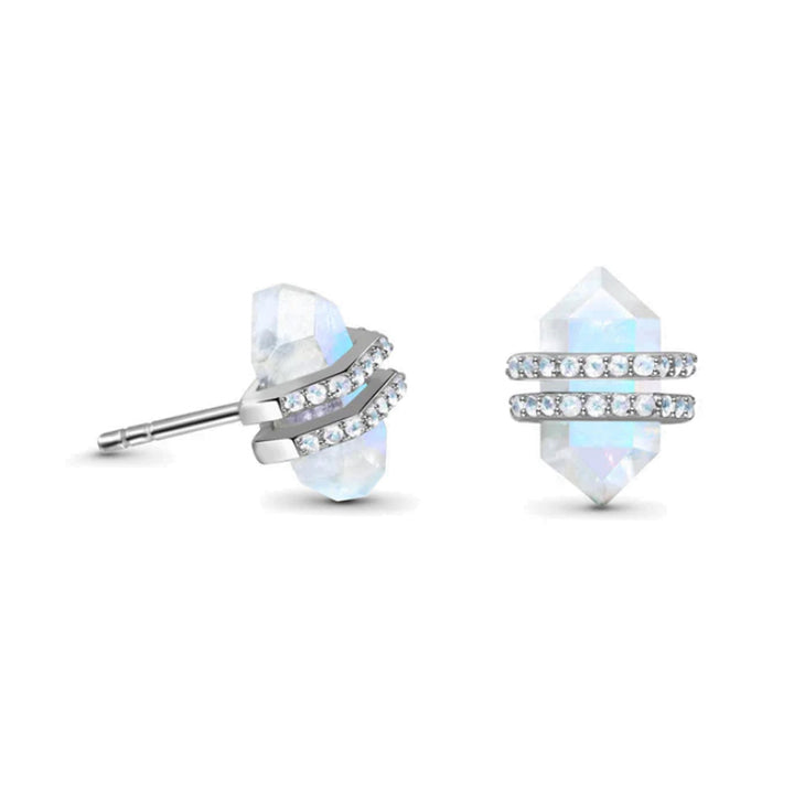 Pendientes de plata de ley S925 con circonita blanca y piedra lunar hexagonal de Olivenorma