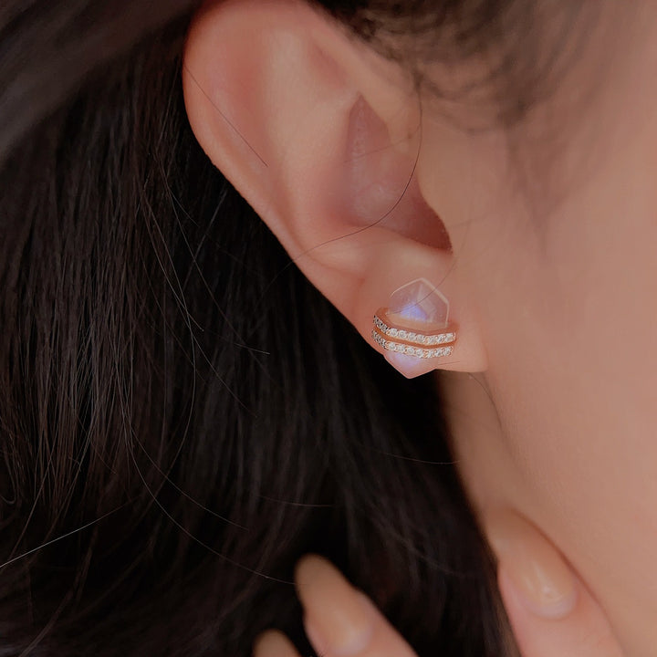 Pendientes de plata de ley S925 con circonita blanca y piedra lunar hexagonal de Olivenorma