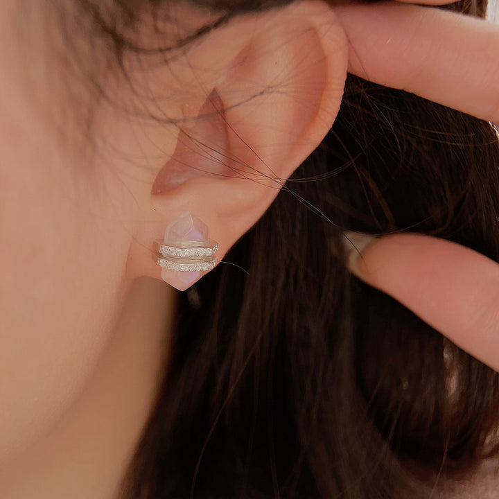 Pendientes de plata de ley S925 con circonita blanca y piedra lunar hexagonal de Olivenorma